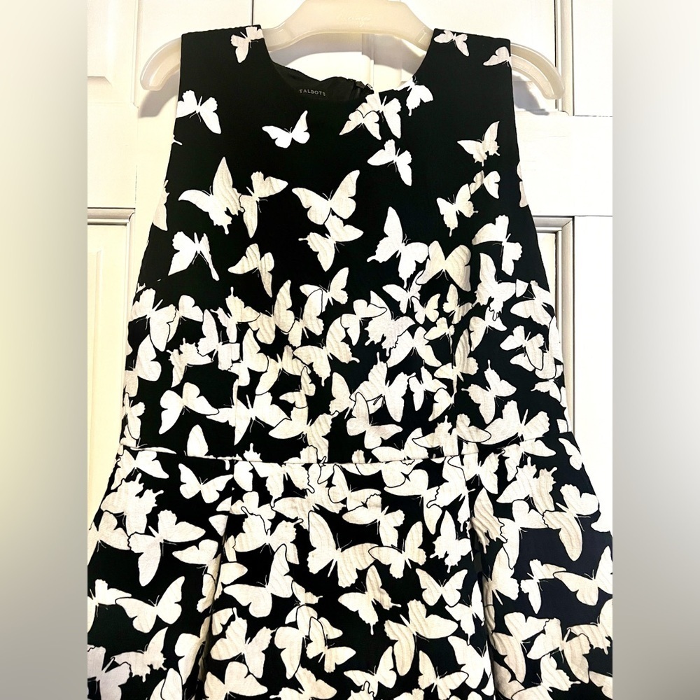 Talbots Black & White Butterfly Print Fit & Flare Midi Dress Size 8 - Picture 5 of 7